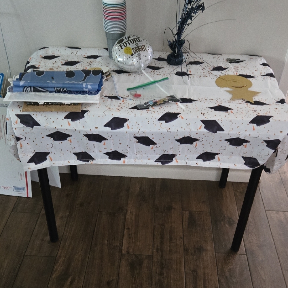 Graduation Themed Tablecloth - White and Black